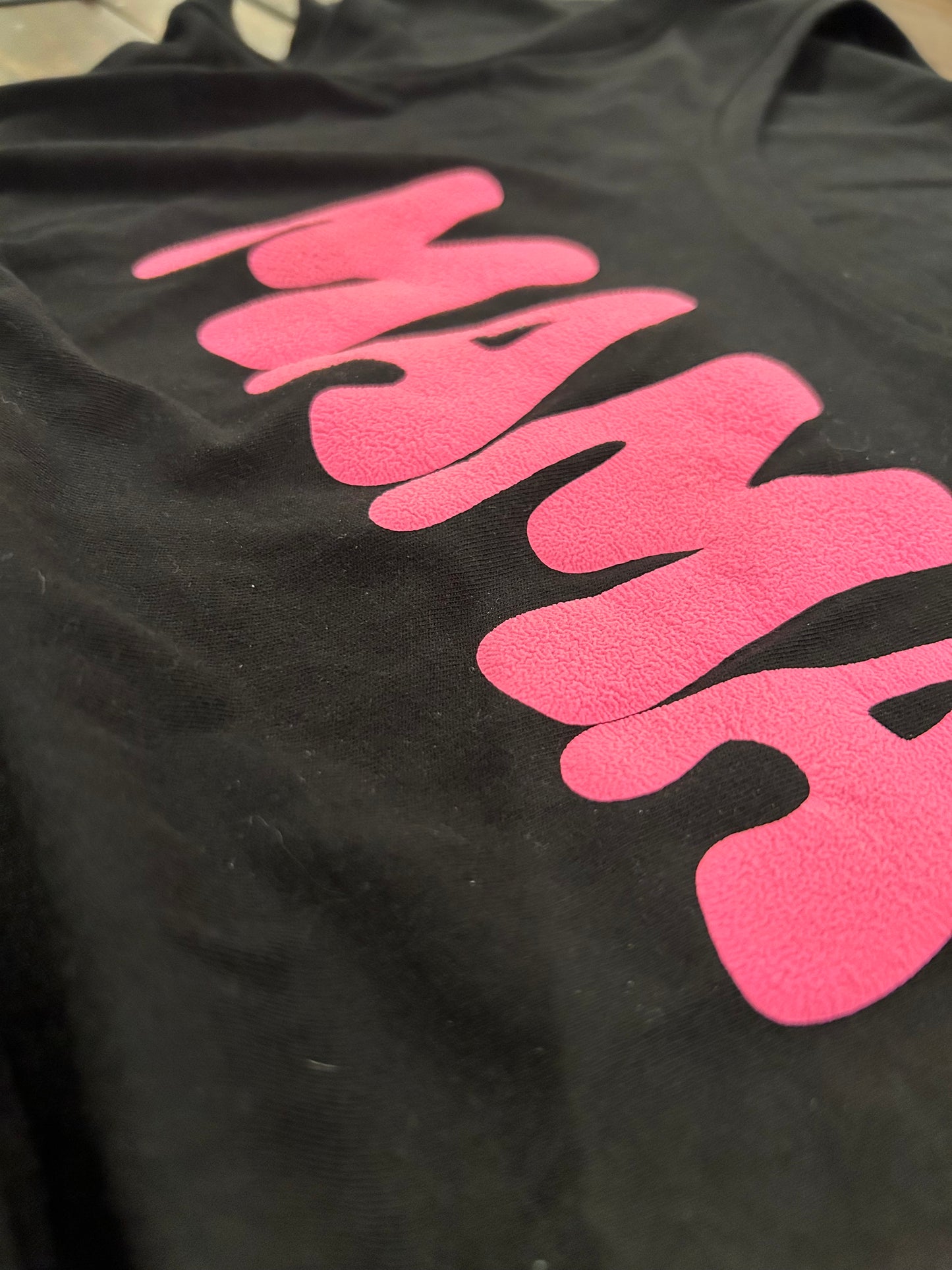 "Mama" Scoop Neck T-Shirt with raised puffy lettering