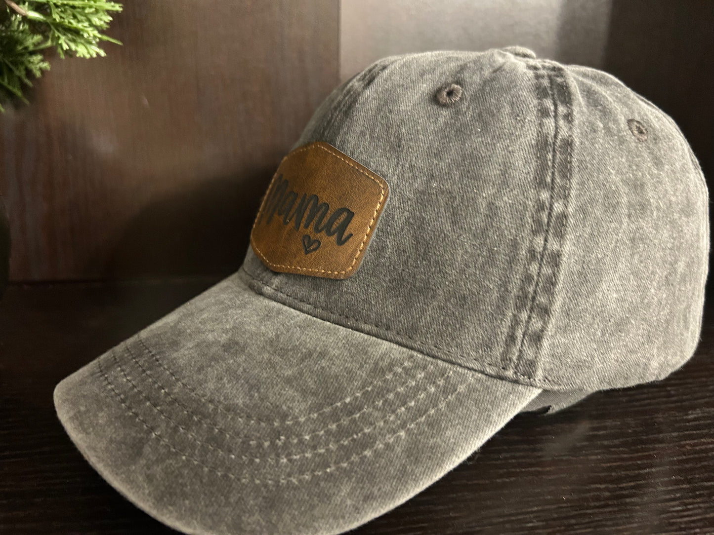 "Mama" Rustic Patch on Adjustable Hat with Pony Tail Slot