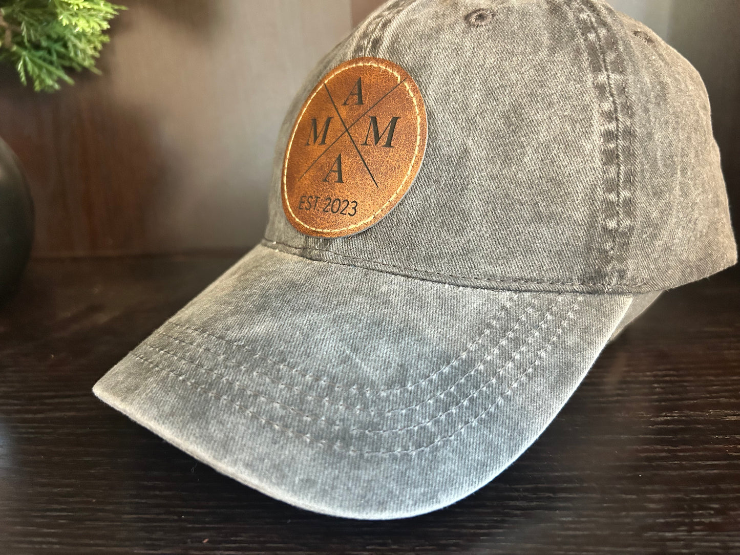 "MAMA Established" Rustic Patch on Adjustable Hat with Pony Tail Slot