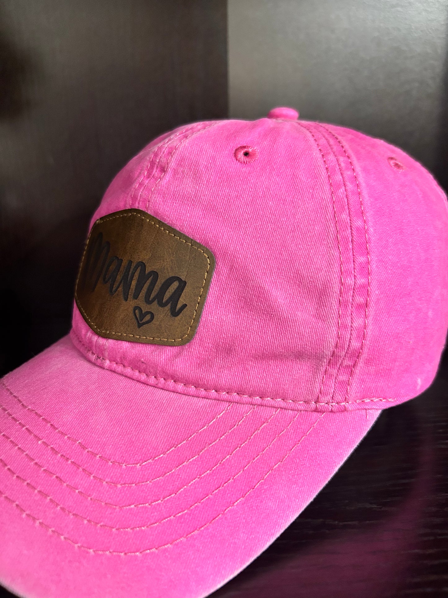 "Mama" Rustic Patch on Adjustable Hat with Pony Tail Slot