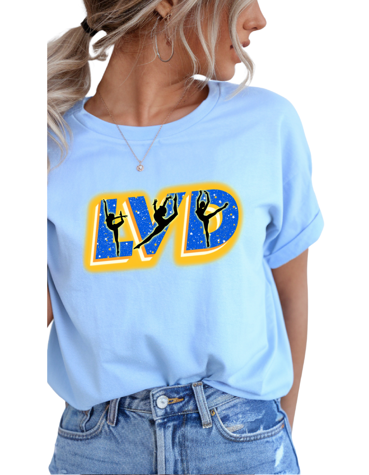 Lexington Varsity Dance Unisex T-Shirts with "LVD" Design options for FRONT.
