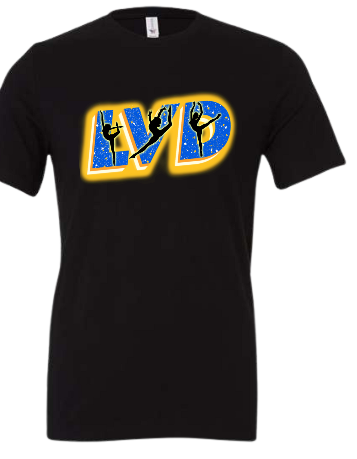 Lexington Varsity Dance Unisex T-Shirts with "LVD" Design options for FRONT.
