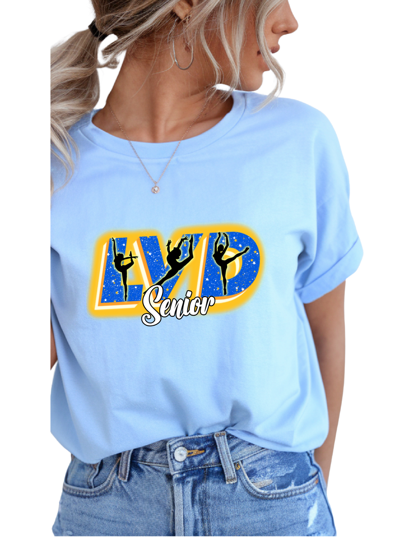 Lexington Varsity Dance Unisex T-Shirts with "LVD" Design options for FRONT.