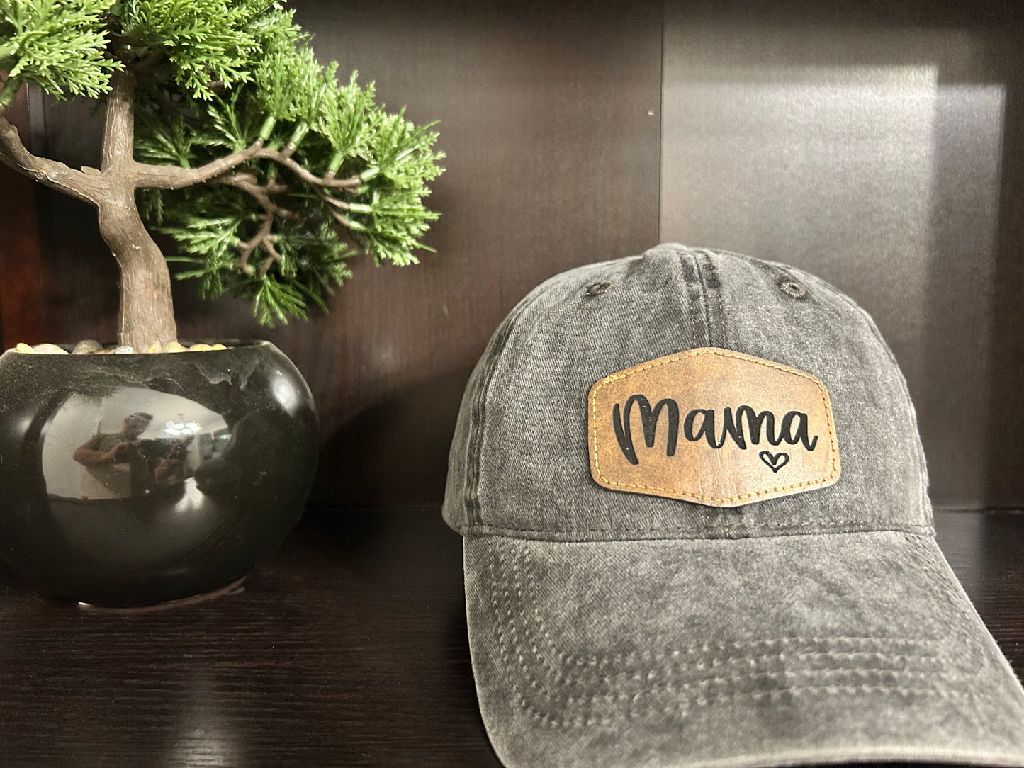 "Mama" Rustic Patch on Adjustable Hat with Pony Tail Slot