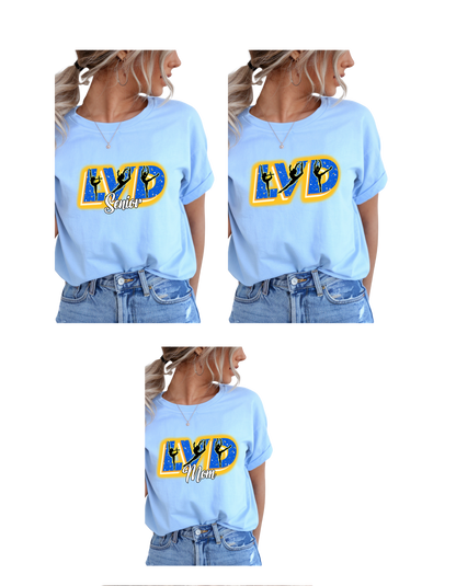 Lexington Varsity Dance Unisex T-Shirts with "LVD" Design options for FRONT.
