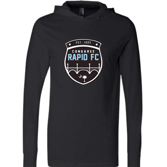 Congaree Rapid FC Unisex Jersey Hooded Long Sleeve Tee with Congaree Logo on FRONT (BLACK)