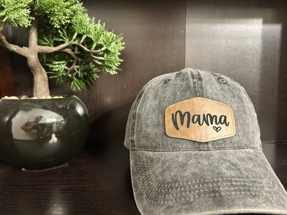 "Mama" Rustic Patch on Adjustable Hat with Pony Tail Slot