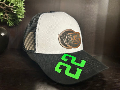 "Riptide Soccer" custom cut Patch on White/Black Trucker Hat