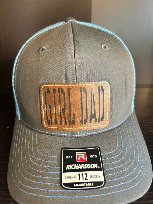 "GIRL DAD" on Rustic Leather Patch Trucker Hat