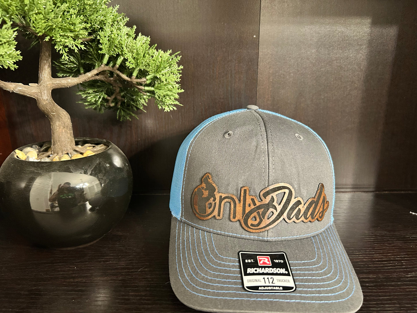 "OnlyDads" Trucker Hat - Charcoal / Columbia Blue