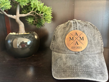 "MAMA Established" Rustic Patch on Adjustable Hat with Pony Tail Slot