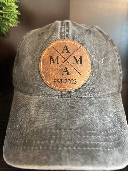 "MAMA Established" Rustic Patch on Adjustable Hat with Pony Tail Slot