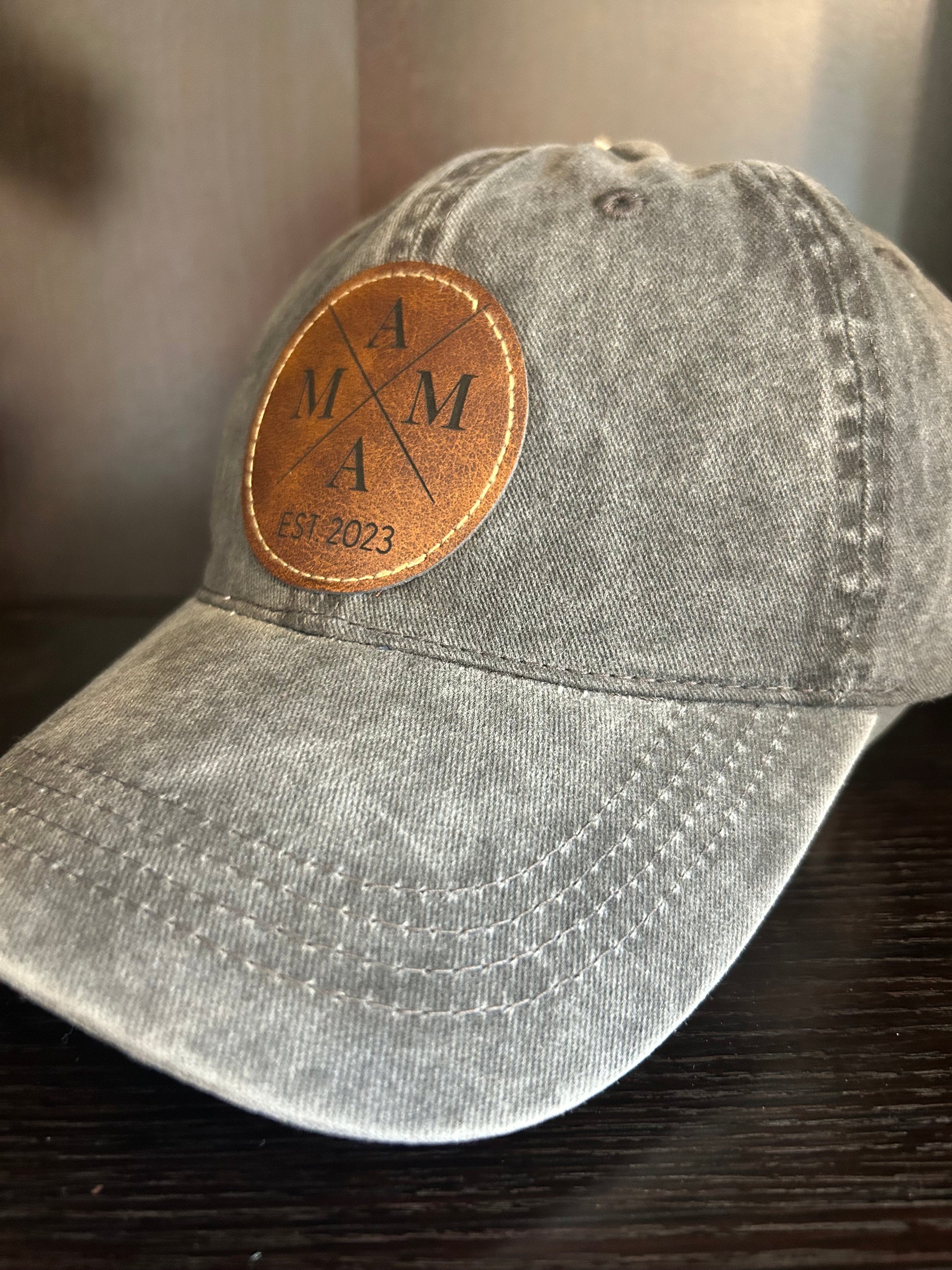 "MAMA Established" Rustic Patch on Adjustable Hat with Pony Tail Slot