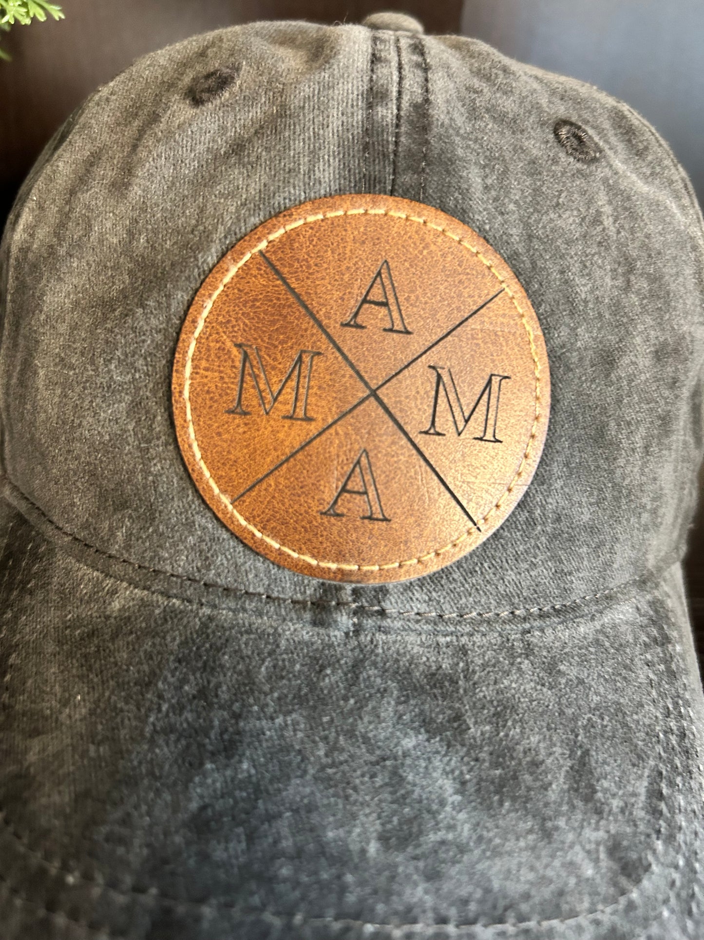 "MAMA" Rustic Patch on Adjustable Hat with Pony Tail Slot