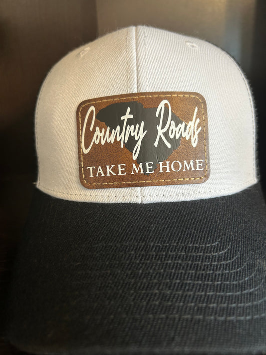 "Country Roads Take Me Home" with SC Background Patch on Trucker Hat