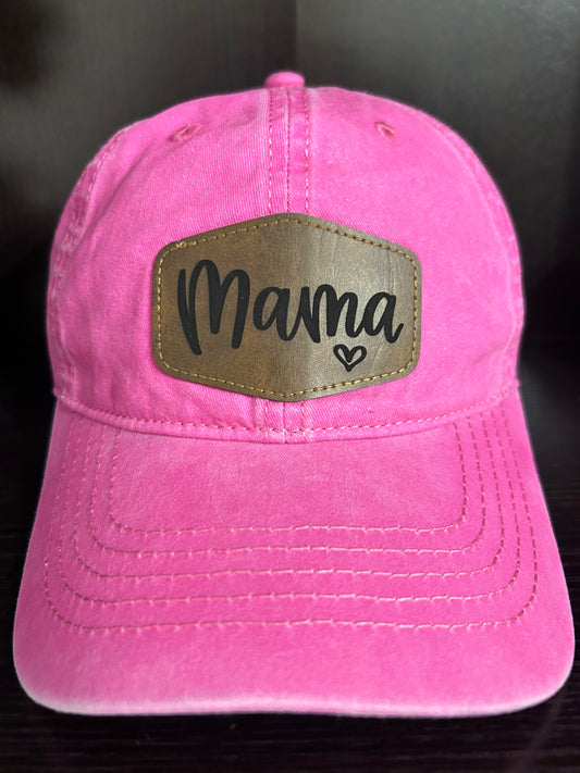 "Mama" Rustic Patch on Adjustable Hat with Pony Tail Slot