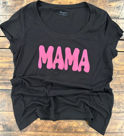"Mama" Scoop Neck T-Shirt with raised puffy lettering