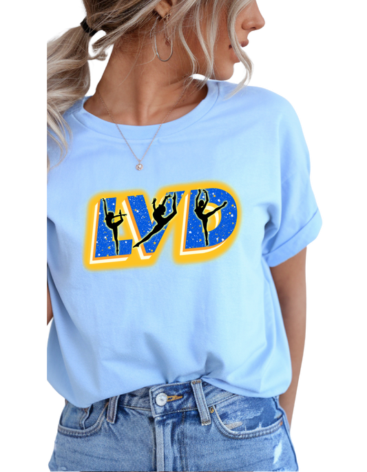 Lexington Varsity Dance Unisex T-Shirts with "LVD" Design options for FRONT.