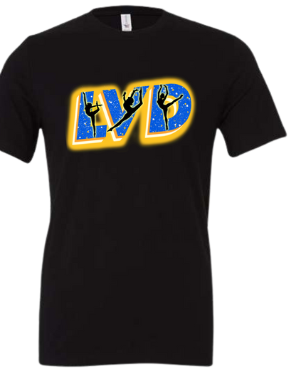Lexington Varsity Dance Unisex T-Shirts with "LVD" Design options for FRONT.