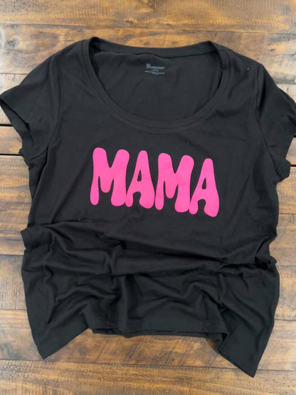 "Mama" Scoop Neck T-Shirt with raised puffy lettering